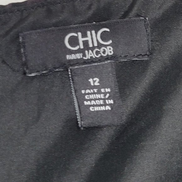 Chic Par Jacob Black Brown Animal Print V-Neck Sleeveless Dress Zipper Size 12 - Picture 6 of 10